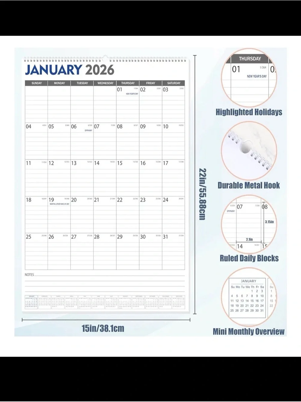Large 2026-2027 Wall Calendar 18-Month Vertical Planner, 22